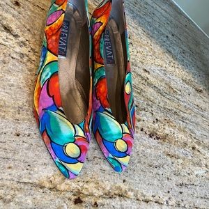 Hand painted silk Italian Prevata shoes